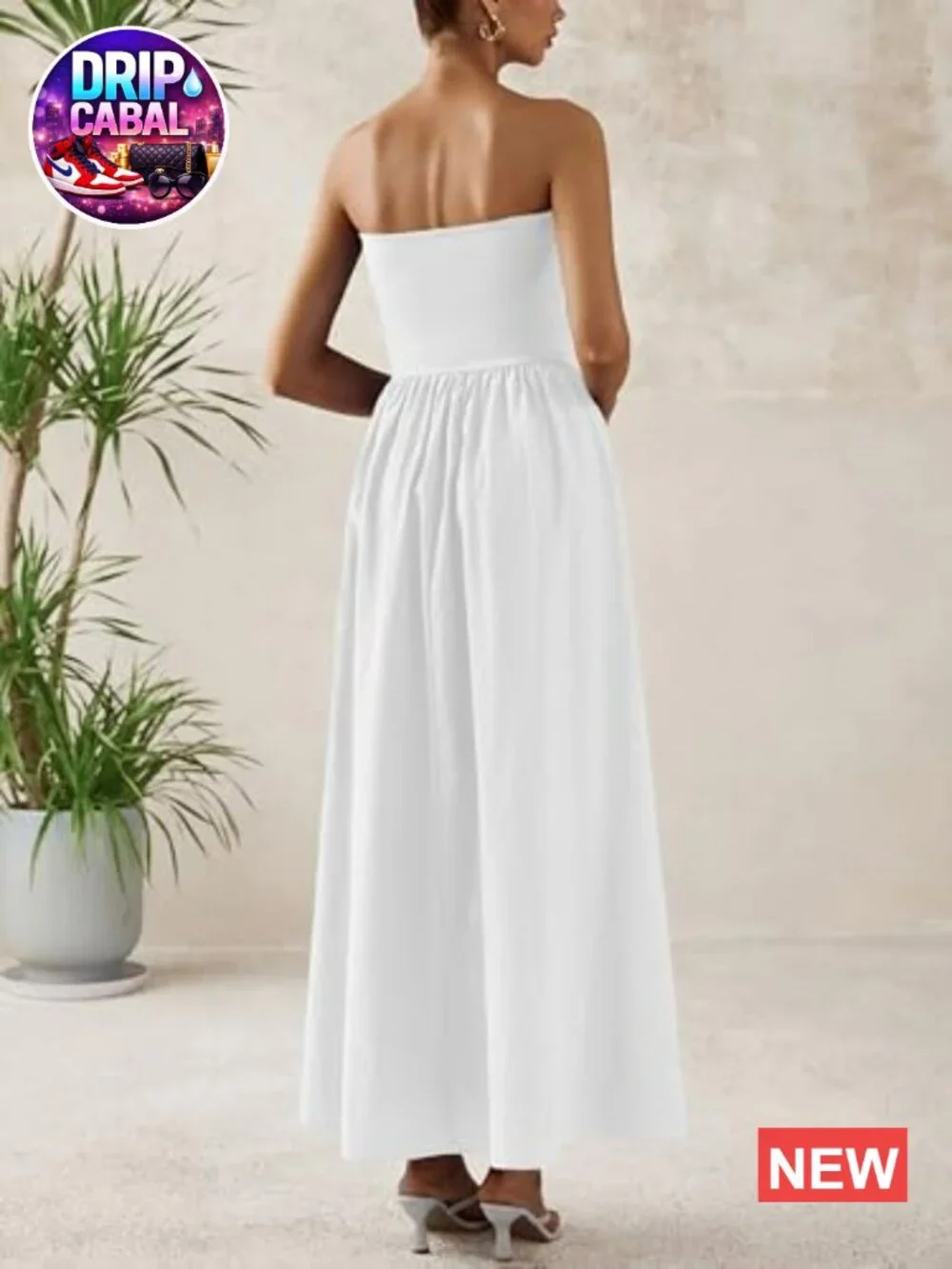 Cotton Blend Strapless Maxi Dress A-Line Backless Formal Party - Picture 6 of 7